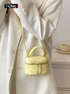 New Fashion Mini Handbag, Casual Metal Chain Crossbody Bag, Diamond Pattern, Fits Daily Cosmetics, Women's Stylish Shoulder Bag, Crossbody Clutch Purse, Chic Crossbody Purse