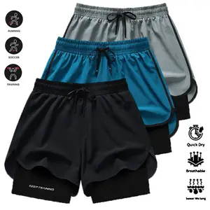 Three-pack fakes two-piece quick-dry sports shorts: breathable ice silk fabric for running and football training Athletic Bottoms mens shorts shorts for summer short shorts bop shorts