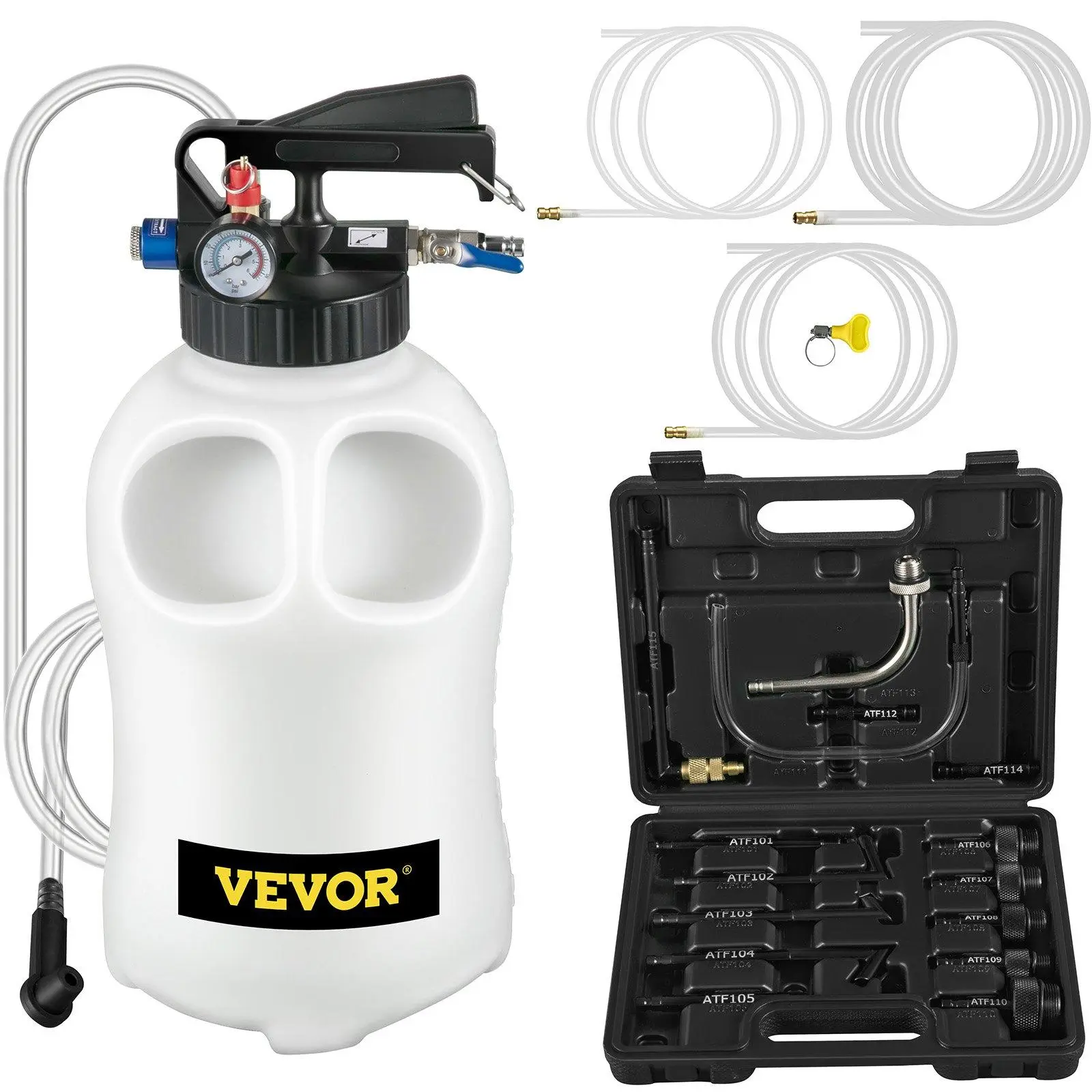 【summerfinds】VEVOR Transmission Fluid Pump, atf refill pump for cars, 8L Pneumatic Oil Fluid Extractor & ATF Dispenser with 15 ATF Adapters, HDPE Tank for Cars, Boats, Lawn Mowers - Auto Fluid Transfer Tool,father'sdaygifts