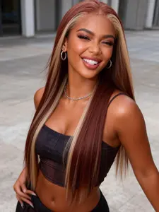 Synthetic Lace Front Wig, 13x4 Lace Front Wig Pre-Plucked Long Straight Glueless Wigs Lace Hairline Wig For Black Women 28 Inch Ready to Wear Wigs Beginner Friendly