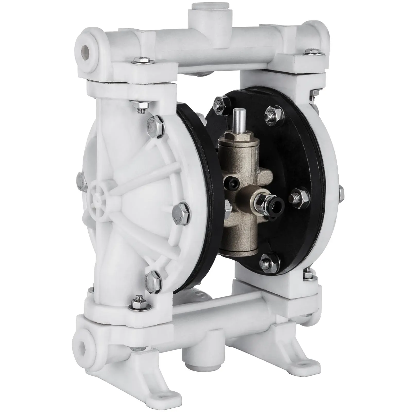 VEVOR Air-Operated Diaphragm Pump 2.5 GPM, Corrosion-Resistant Polypropylene Body with PTFE Diaphragms, Heavy Duty Low Pulsation for Industrial & Automotive Fluids Handling, Glyd Rings, Double Acting