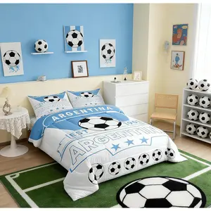 Football Sport Bedding Set Soccer Theme for Kids Boys Comforter Set Argentina Football Teens Duvet Set Blue White Quilt Set