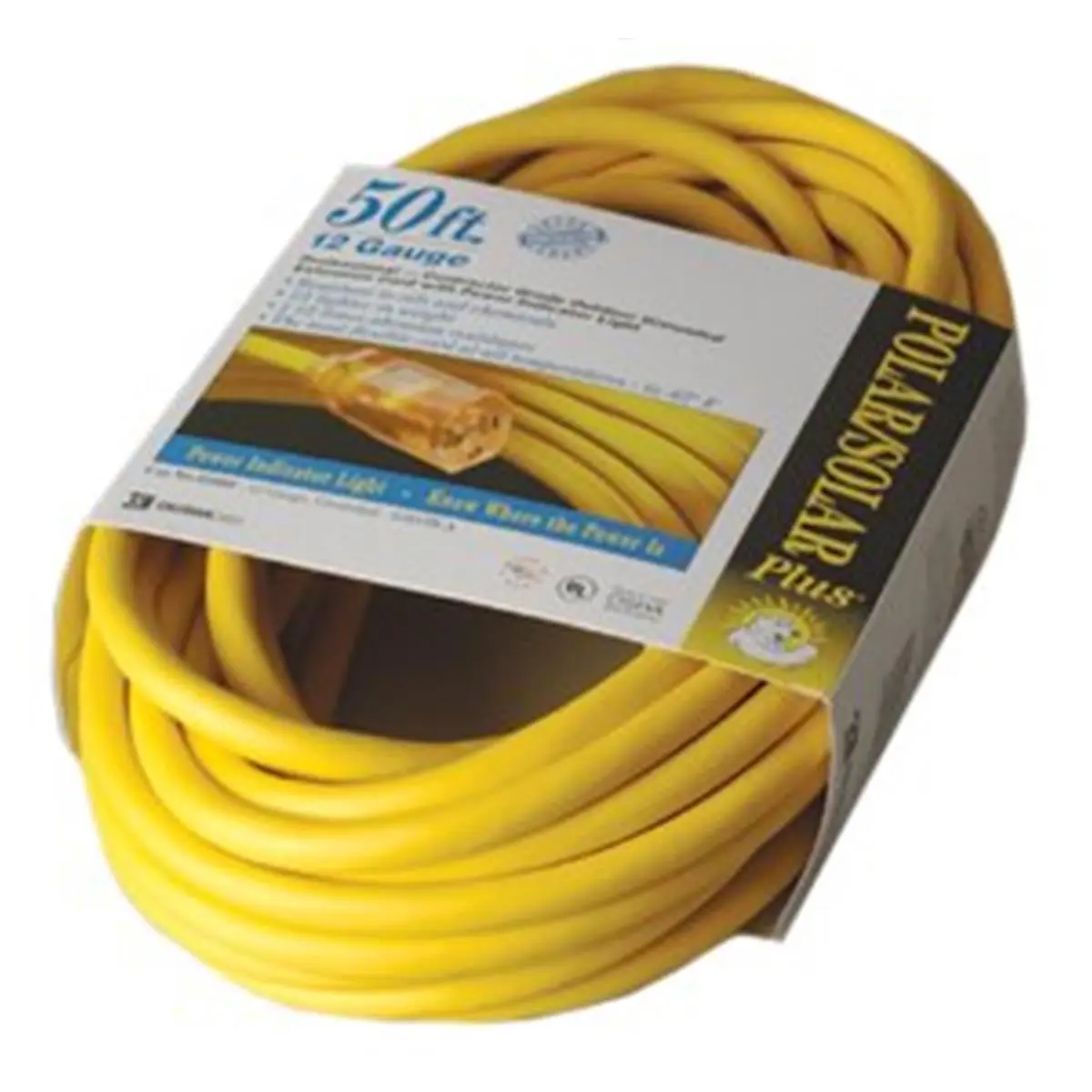 POLAR SJEOW Cold-Resistant Extension Cord, 12/3 AWG, 15A 125.00 V, Weatherproof and Chemical Resistant, Rated for -67 Degree F Min, Outdoor, 50 Ft, Oil-Resistant
