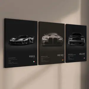 3-count wooden frame canvas, exquisite supercar art poster, cool male bedroom car decoration pattern, car collector, suitable for living room, corridor, office, home wall decoration, ideal gift, Modern Home Decor