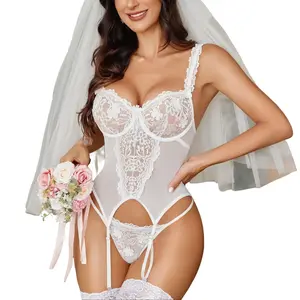 Avidlove Lingerie for Women Underwire Corset and Panty Outfits Push up Embroidered Lace Lingerie with Garter Belt