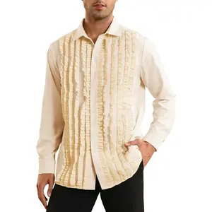 Runcati Mens Ruffle Tuxedo Shirt 80s Prom Ruffled Button Down Frill Pleated Ruche Long Sleeve Shirts Top