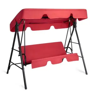 【Father's Day Gift】 Summer Ready! Red 3-Seater Patio Swing with Canopy & Cushion, 550LBS Heavy Duty Steel Frame, KD Design 68"×43"×60" Oxford Cloth Outdoor Swing Chair for Garden Backyard