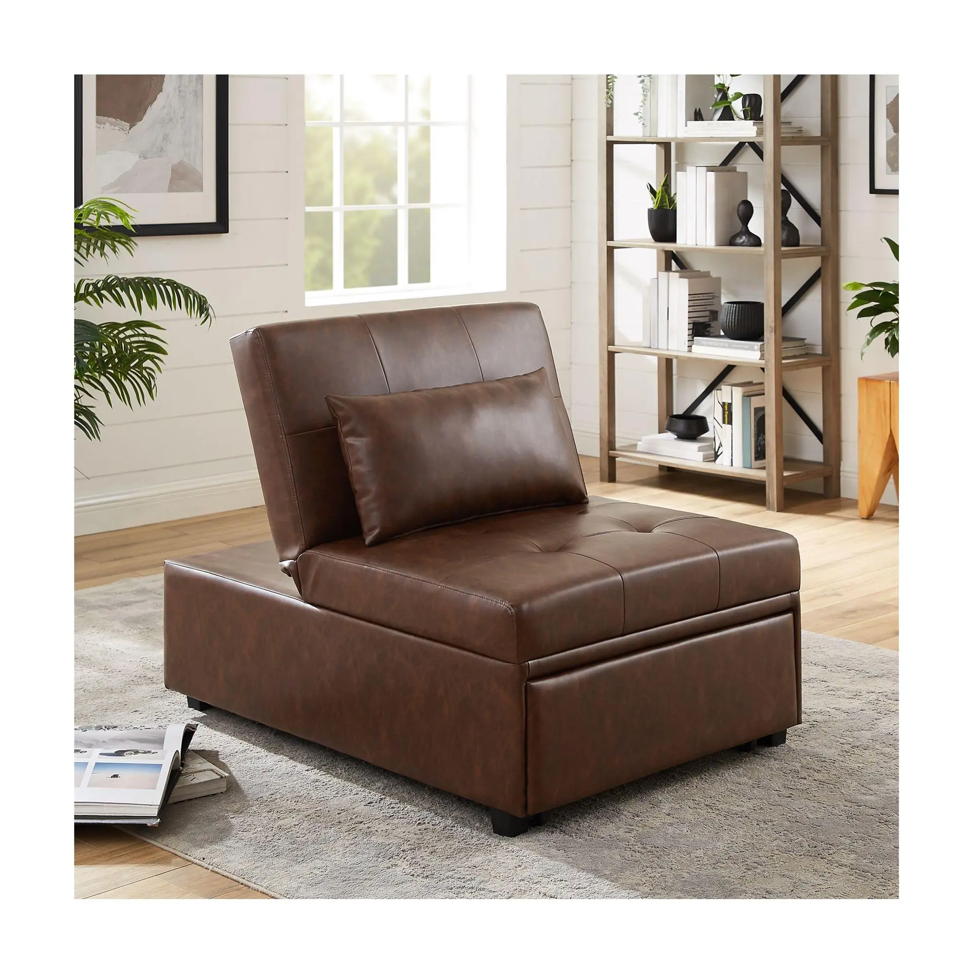 Linon Home Decor Clive 4 in 1Convertible Faux Leather Sofa Bed