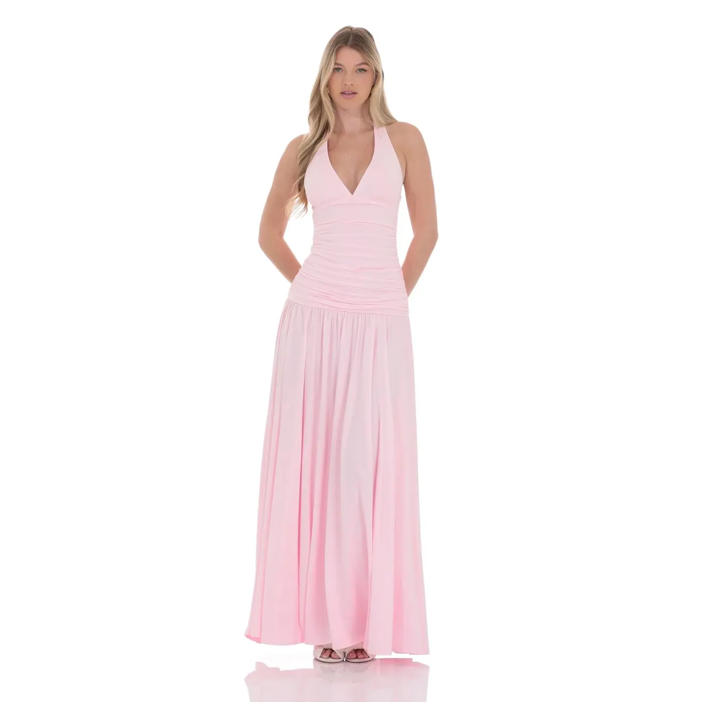 should you wear a necklace with a halter dress necklace halter open back maxi dress Royal Blue / SMALL main image 0