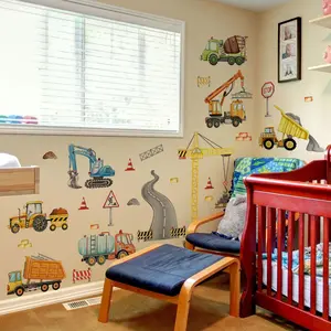 Construction Truck Pattern Wall Sticker, 4 Counts/set Self Adhesive Wall Decal, Wall Art Decorative Sticker, Art Stickers for Home Living Room Bedroom, Ornaments