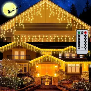 Outdoor Icicle Lights,9.8FT Christmas String Lights with Remote Timer, Battery Powered Hanging Window Wall Dripping Ice Light for Outside,Waterproof for House Garden Yard Xmas Decor(Warm White)