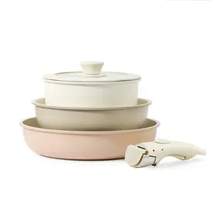 CAROTE 5 pcs Pots and Pans Set With Detachable Removable Handle, Induction Kitchen Non Stick RV Cookware , Multicolor Stove