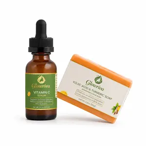 Vitamin C Serum & Kojic Acid Turmeric Soap 2-in-1 Glow Pack - Brightening Skincare Duo for Radiant, Even-Looking, Fresh Skin