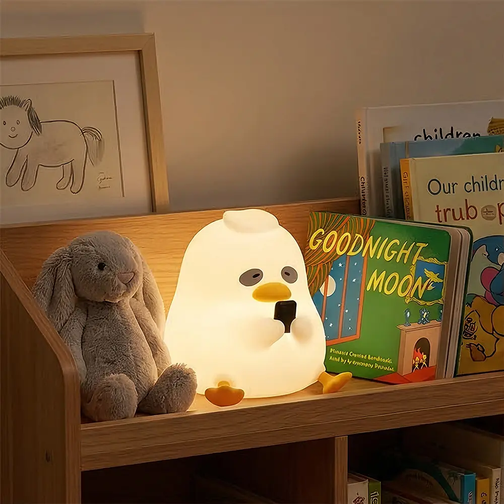 Rechargeable Silicone Duck Night Light - LED Ambient Lamp with Tap Control, ABS & Silicone Material, 0-5 W, 1200mAh Warm Yellow Light for Bedroom Kid Room Late-Night Use