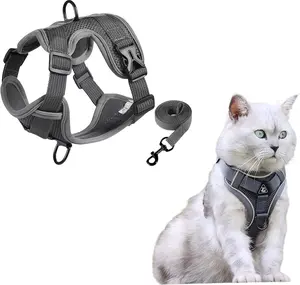 Pet Harness and Leash for Walking Soft Pet Harness Escape Proof, Adjustable Kitten Harness Cat Leash Reflective Strips Jacket, Breathable Cat Vest Harness Set for Kitten Easy to Wear Outdoor Walking