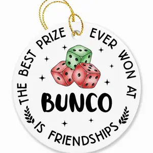 3in Blur Matte Finish Ceramic Bunco Ornament - Christmas Tree Decor, Funny Dice Game Holiday Decoration, Eclectic Friendship Quote Gift for Bunco Lovers 2025 D5W, Home Festive Decor