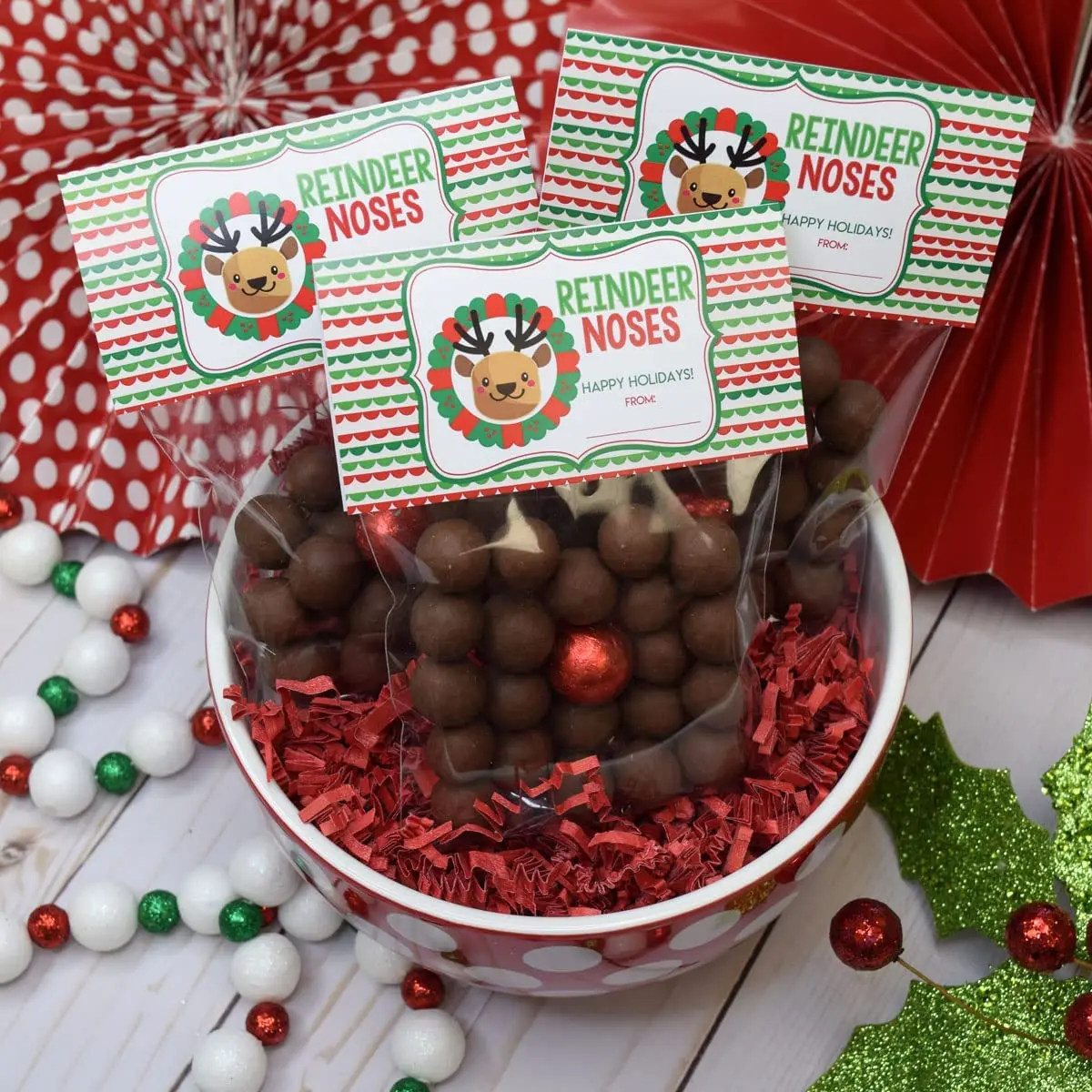 Christmas Bag Toppers - 20 Festive Treat Bag Toppers with Bags | Thick Cardstock | Pre-Printed, Ready to Use | Holiday Party Favors Made in the USA
