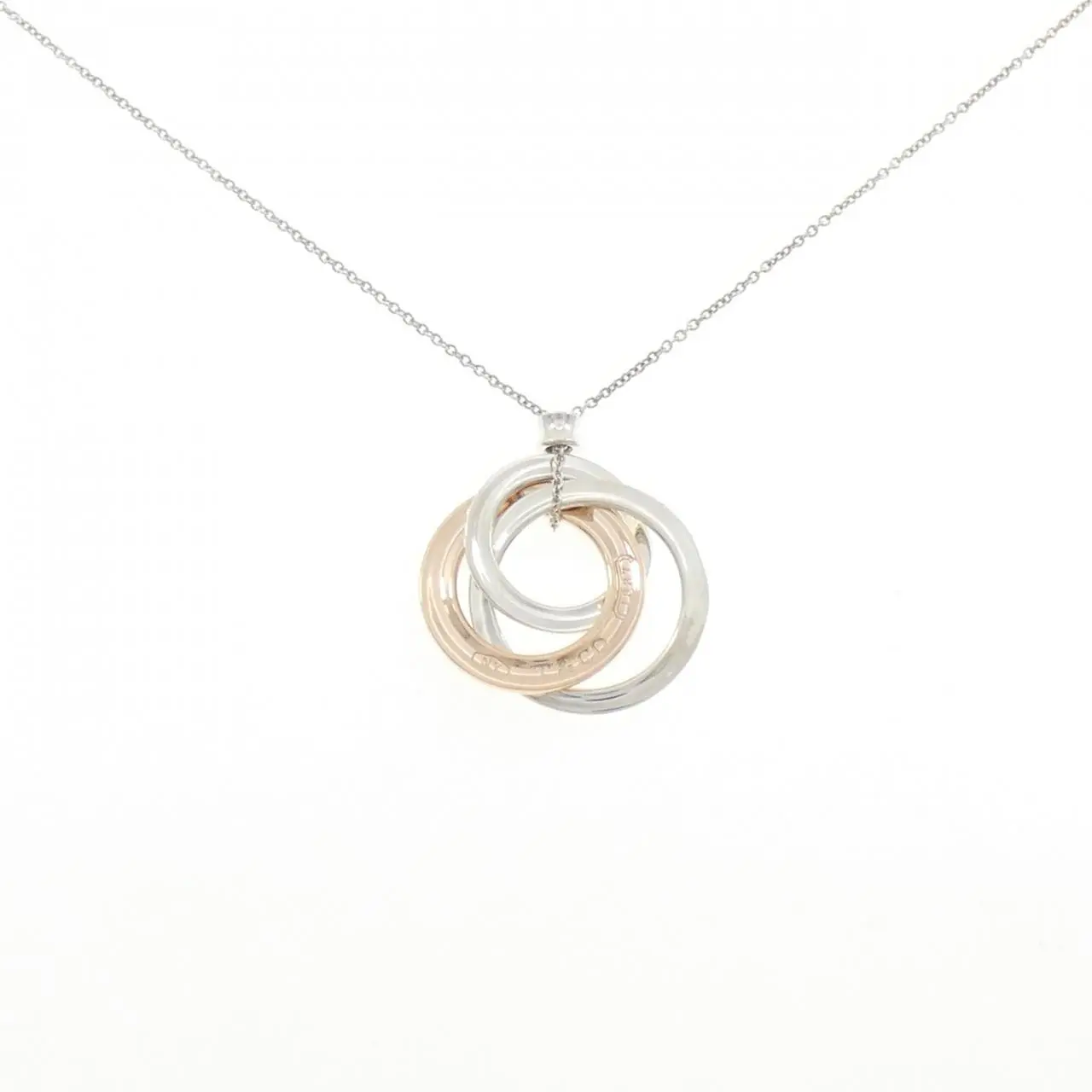 Pre-owned Tiffany & Co. Sterling Silver 925 (Ag925) Small Leather Goods Tiffany 1837 Interlocking Circle 925 Silver Rubedo Necklace