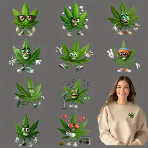 12 Piece Hippie Weed DIY Transfer Stickers, Washable Heat Transfer Design Iron-On Decals for T-Shirts Masks Jeans Backpacks