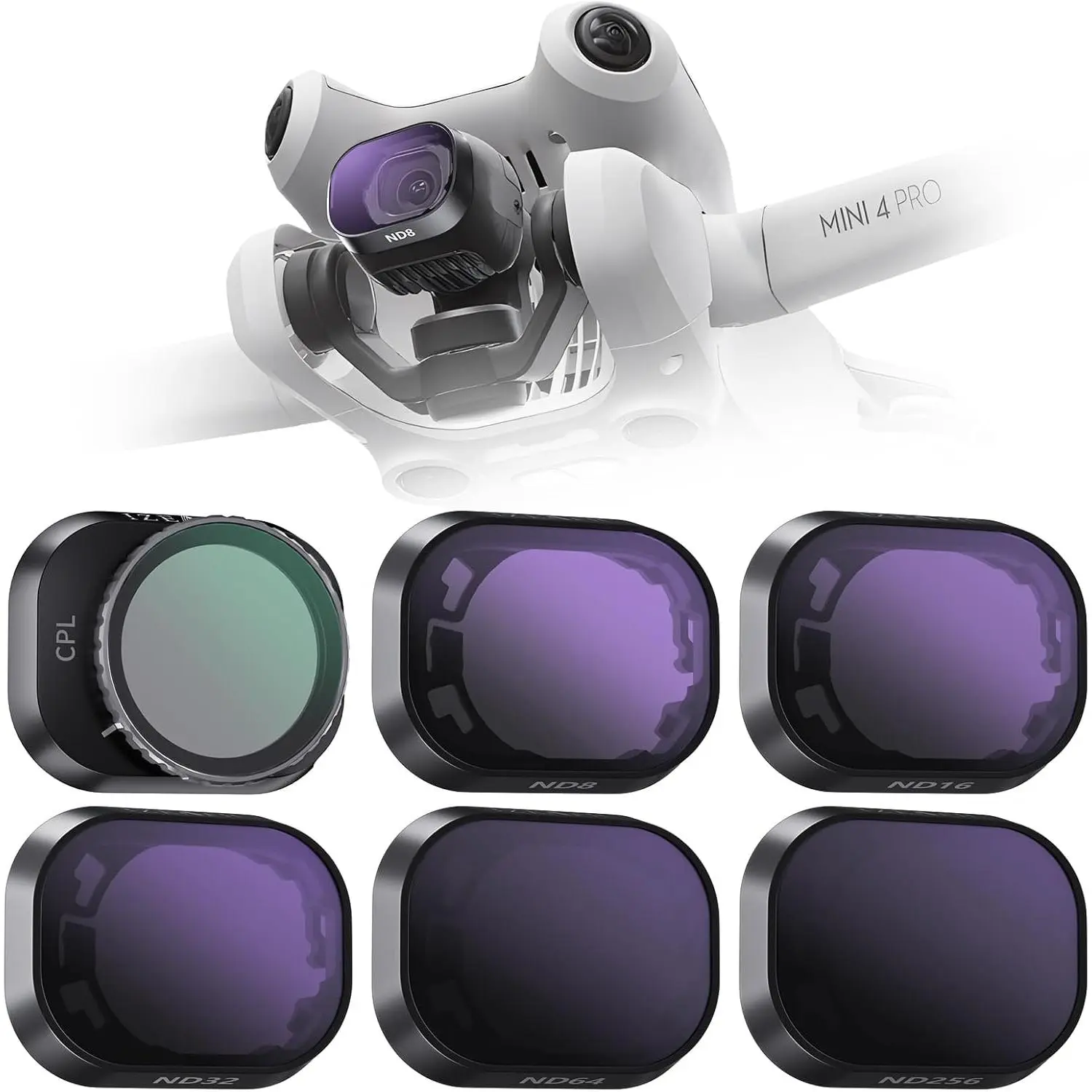 6-Pack Camera Lens Filters Set for DJI Mini 4 Pro Quadcopter Drone Accessories - Includes CPL, ND8, ND16, ND32, ND64, ND256