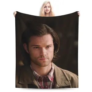 Misha Collins Supernatural Jensen Ackles Jared Padalecki Blanket Throw Bedding Room Decor Flannel Blankets for Bed Sofa 40"x 30"