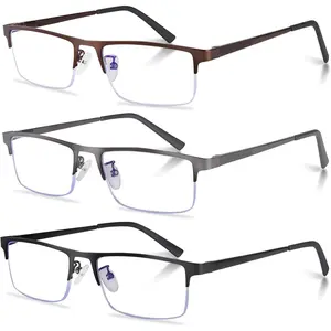3-Pack Reading Glasses for Men, Lightweight Metal Half Frame Blue Light Blocking Computer Readers, Stylish Filter UV Ray/Computer Glare with Spring Hinge Eyeglasses(3PCS Mix Color,+2.75)
