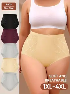 5 Pack Plus Size Women's Plus Size Underwear Set, High Waisted Panty, Soft Breathable Comfort Design, Perfect Fit Everyday Wear, Ideal for Women Seeking Quality Support,1XL-4XL