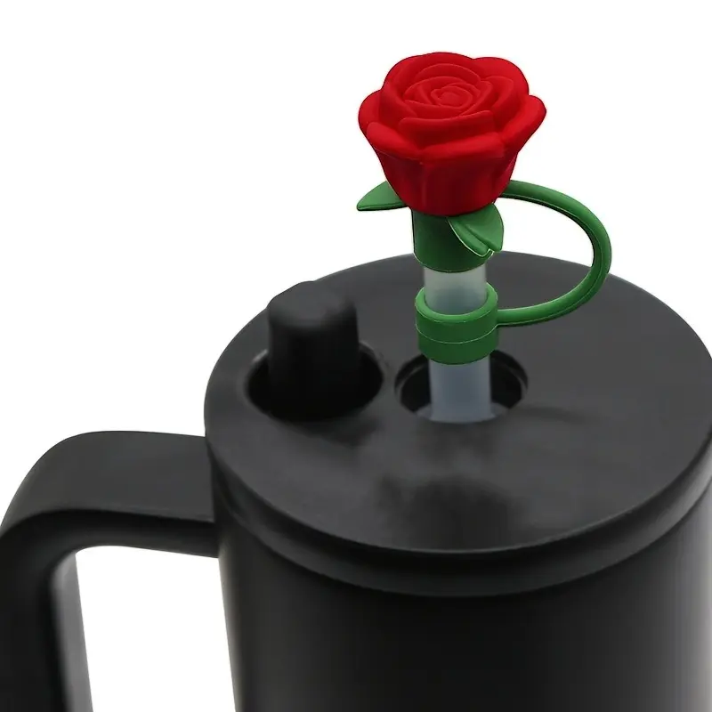 2pcs Rose straw top, cartoon sports cup lid, dust-proof drink accessories, Drinkware