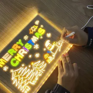 LED Note Board with Colors Acrylic Dry Erase Board with Light Glowing LED Message Board with Stand Light Up and 14 Pins 11.8x7.9 inch LED Whiteboard for Office School Home Kids