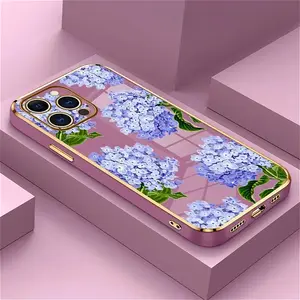 Electroplated TPU Phone Case Lavender Hydrangea Grace Pattern Classic Straight Design Scratch Resistant Softcase for iPhone 17 15 Pro Max 16 14 Plus 13 12 11