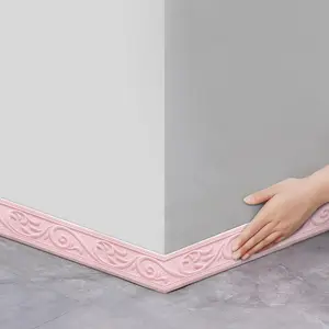 Flower Pattern Floor Decorative Sticker, 1 Count Self Adhesive Flexible Foam Wall Panel Molding Trim, 3D Sticky Wall Lines Wallpaper Border for Home Decor, Living Room, Carving, Bathroom, Room Accessories