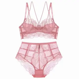 French-style lingerie, sexy ultra-thin lace backless bra, minimizes large busts, supports side breasts, prevents sagging, bra set