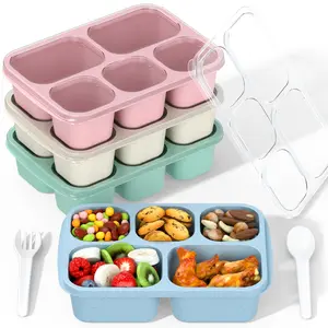Adult Lunch Box - 4 Pack, 5 - Compartment Meal Prep Container for Kids, Reusable Food Storage Snack Containers - Stackable for School, Work, and Travel