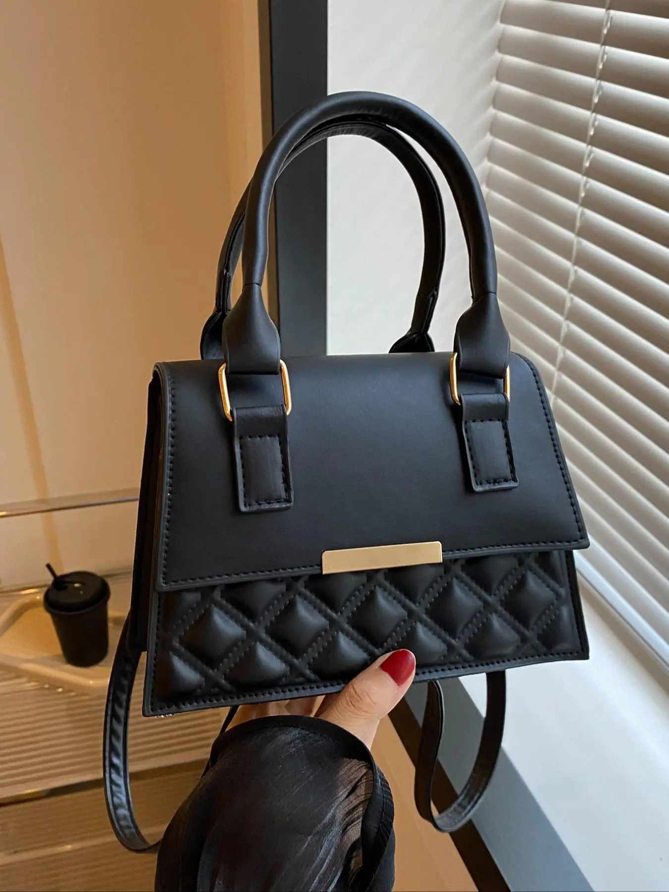 Elegant Style Solid Quilted Handbag, Girls Birthday Gift Luxury Bags for Women, Simple Pu Leather Small Square Bag, Buckle Decor Shoulder Bag for Dail