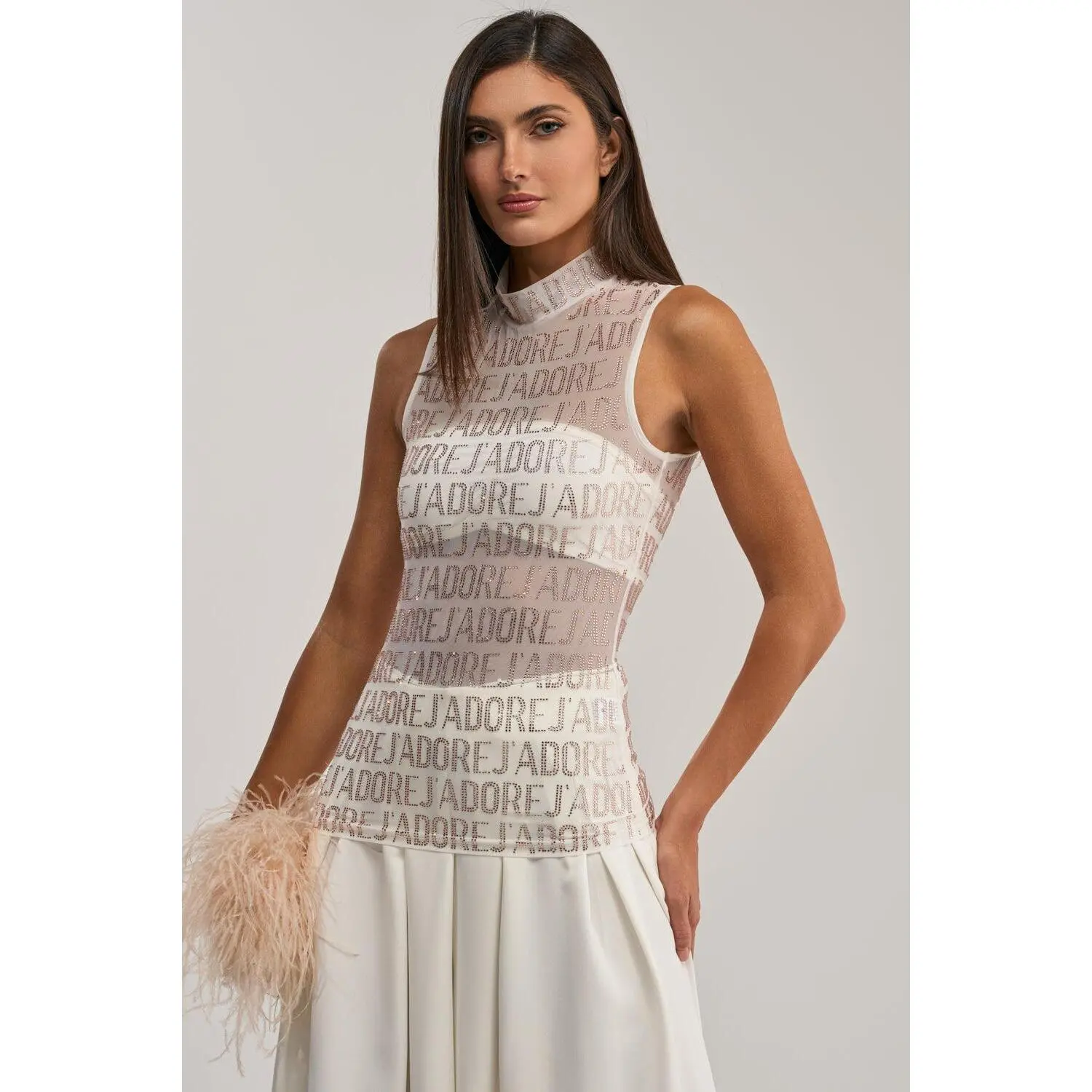 J'ADORE EMBELLISHED MESH TOP IN WHITE