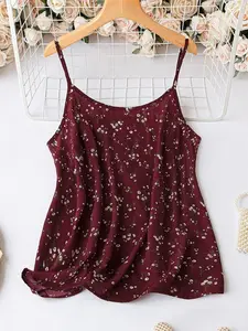 Plus Size Women's Casual Plain Woven Fabric Spaghetti Strap Tank Top, Comfortable Summer Fitted Undergarment, Outerwear Layering Vest, Womenswear