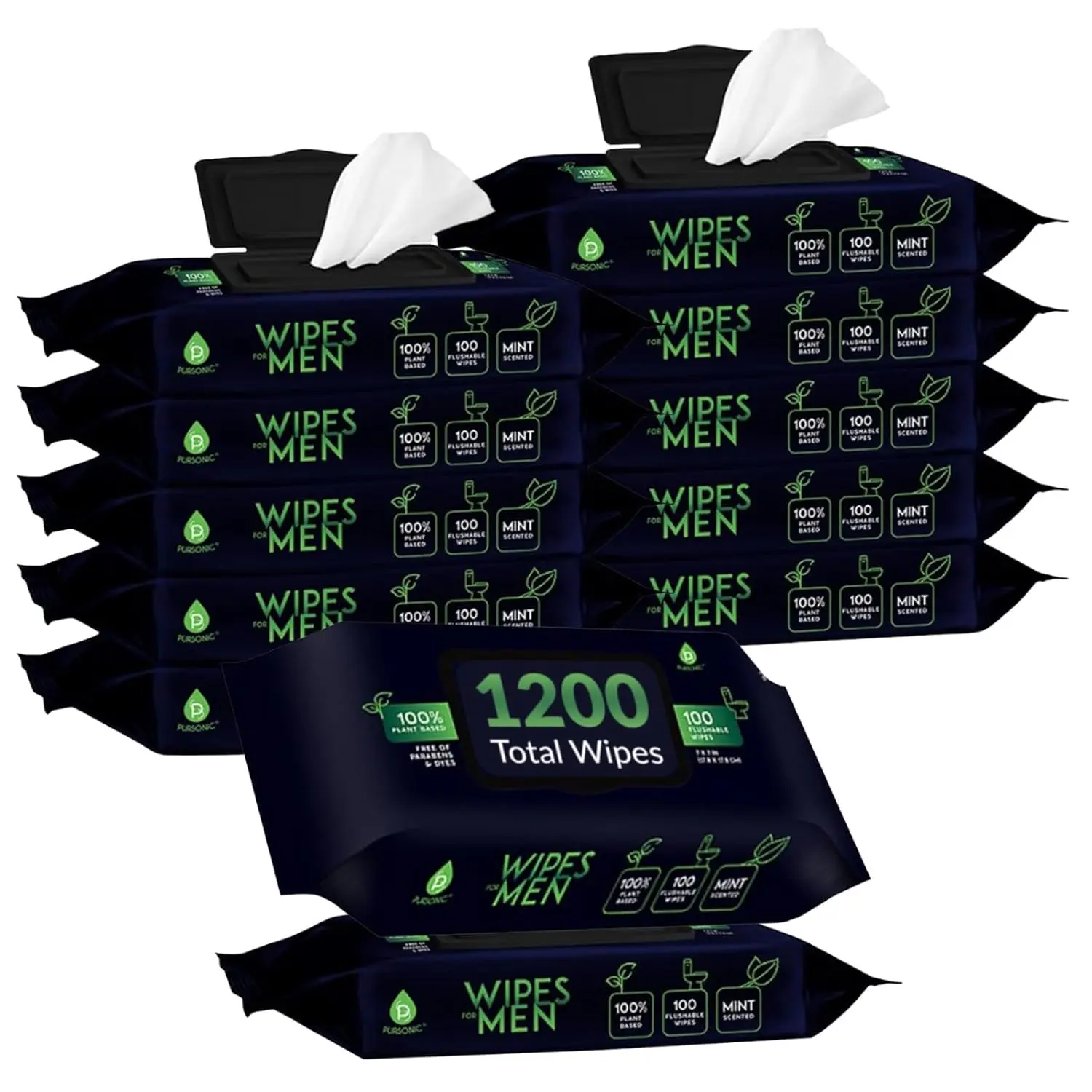 Soft Mint Scented Flushable Wipes for Men - 12 Pack (1200)  Based  and  Wipes with Aloe Vera & Vitamin E -  Wipes for Gentle & Thorough Cleansing