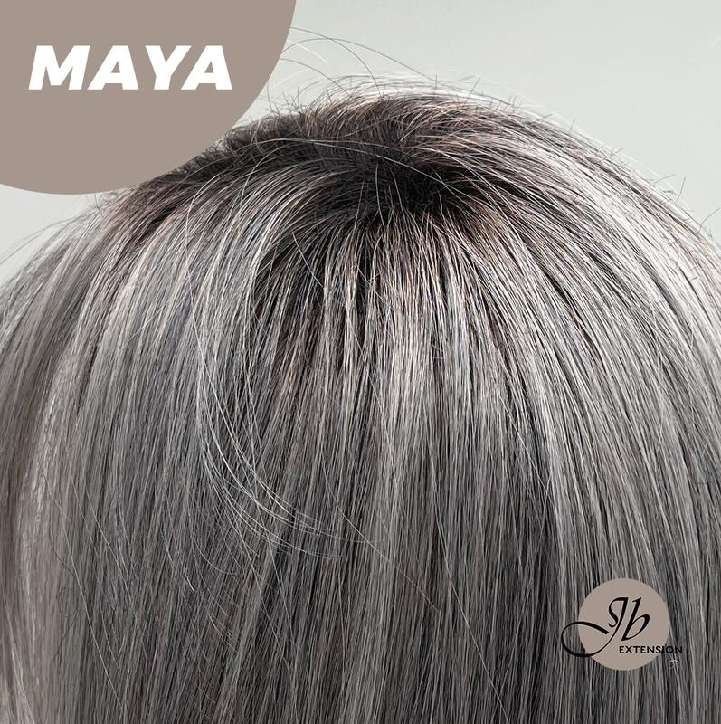 JBEXTENSION 22 Inches Grey Silver with Dark Root Women Fashion Full Machine Wig MAYA【PLUS PERMATEASE】