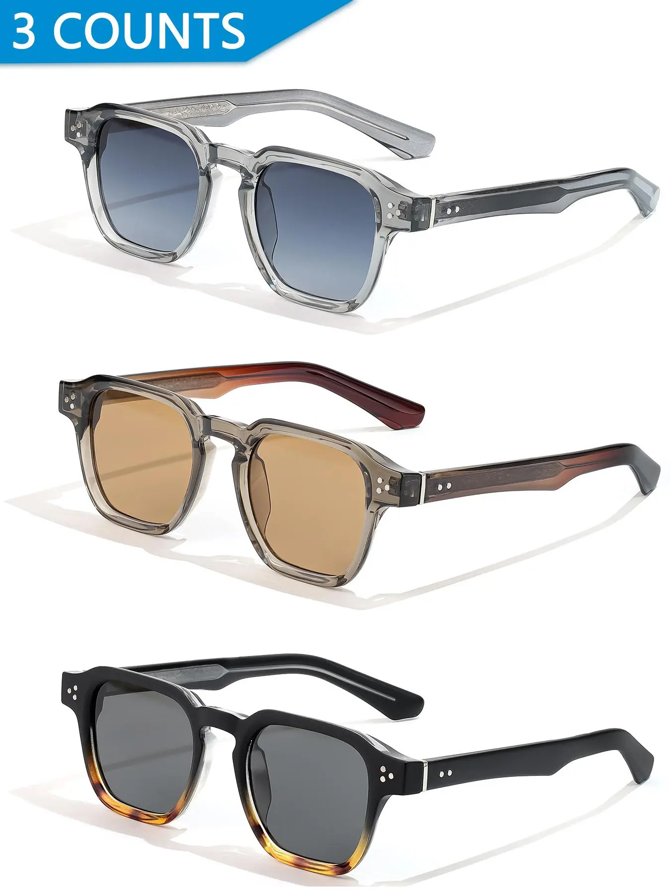 Unisex Vintage Square Frame Sunglasses, Trendy Casual Sunglasses for Travel Use, Fashion Accessories for Outdoor Sports, Travel, Driving, Beach, Street Decoration