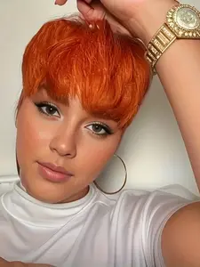 Human Hair Ombre Pixie Cut Wigs for Women Human Hair Wig with Bangs Orange Full Machine Made Wig Pre Plucked Wig