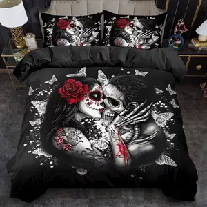 3-Piece Duvet Cover Set, Valentine Gothic Print Bedding, King Queen Style, Polyester, Bedroom Guest Room, Birthday Gift