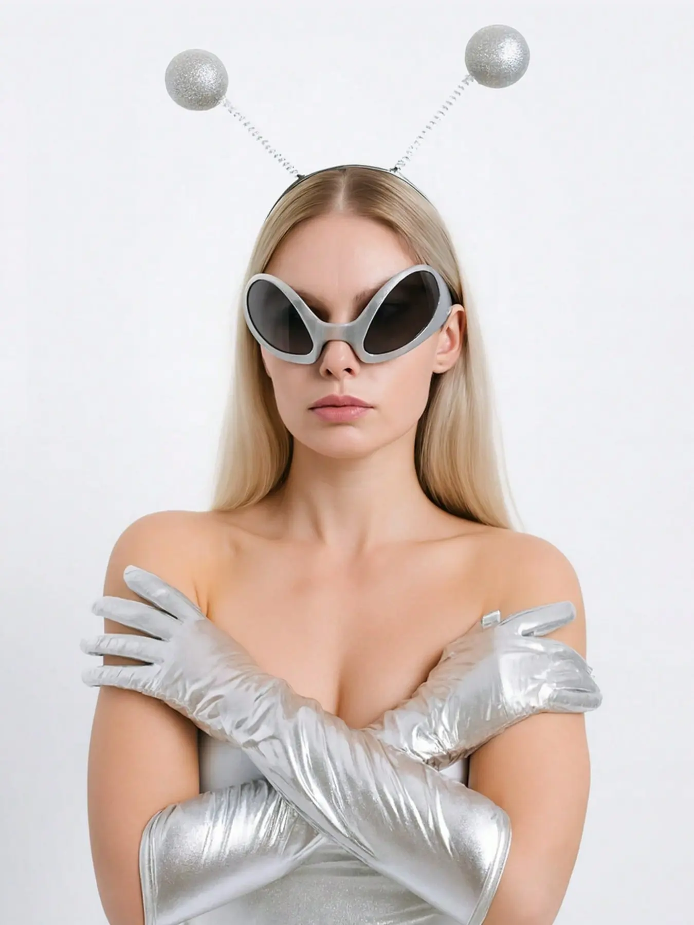 2pcs /silver Alien Costume Set, Hairband and Glasses, Fun Party, Perfect for Birthday Gifts, Festivals, Music Events