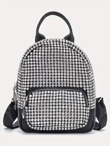 Women's Fashion Rhinestone Decorated Backpack, Shiny Backpack for Party, Casual Trendy Versatile High-quality Daily Commuting Bag