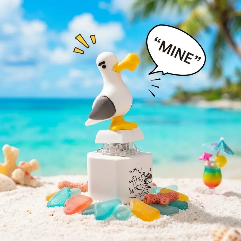 1 Pcs Unisex Funky Small Seagull Compact Clip Keychain Accessory - Plastic "Mine!" Sound Effect Keyring, ABS-Infused Clicker Fidget Toys, Portable Birds-Themed Prank Gift for Friends, Party Supplies Favor