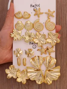 11 Pairs Fashion Women's Earrings Set, C-Type Threaded Flower Design, Bold and Stylish Ear Jewelry Collection