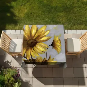 360 stand Floral Mountain Arnica Flowers Tablecloth - 58x58" Generous Size, Hand-Drawn Floral and Botanical Art, Vibrant Easy-Care Resistant Fabric, Contemporary Look, Living Room Decor, Indoor-Outdoor Household Textile