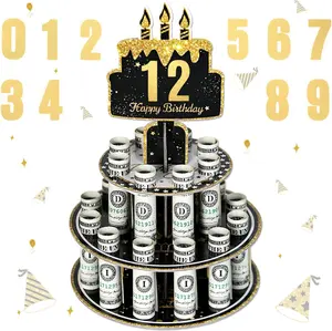 Birthday Cash Cake Money Holder Stand - Personalized Money Box with 0-9 Age Stickers, Festive Party Decoration for Birthday Gifts (Home & Party Supplies, Cake Topper Accessory)