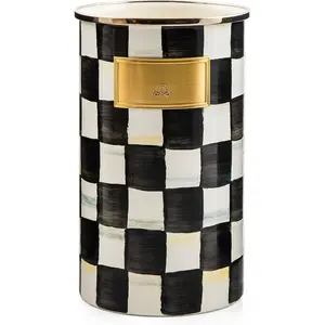 Enamel Utensil Holder, Kitchen Utensil Holder for Countertop, Storage , Black-and-White Courtly Check