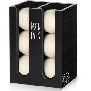 Magnetic Dryer Ball Holder Wall Mount for Washer Dryer, Wood Laundry Organizer and Storage, Wool Dryer Balls Container Dispenser Basket with Magnetic Lint Bin, Laundry Room Accessories and Essentials