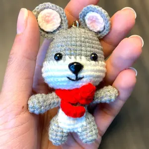 Cute Mouse with Red Scarf Crochet Keychain K004